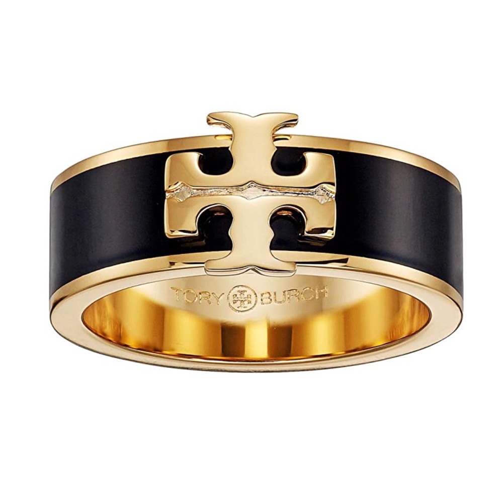TORY BURCH • Black Kira Band Logo Ring